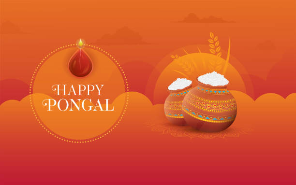 Happy Pongal Background Design Template Indian Religious Festival Happy Pongal Background Design Template Vector Illustration happy pongal pics stock illustrations