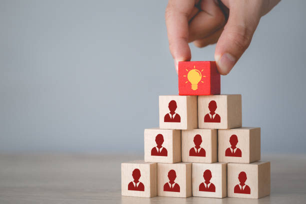 istock Hand choosing wood cube with icon light bulb and human symbol,creative idea and innovation concept. 1198400143