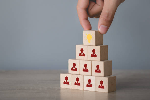 istock Hand choosing wood cube with icon light bulb and human symbol,creative idea and innovation concept. 1198400269