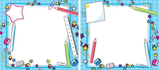 Vector illustration of Two backgrounds with school supplies