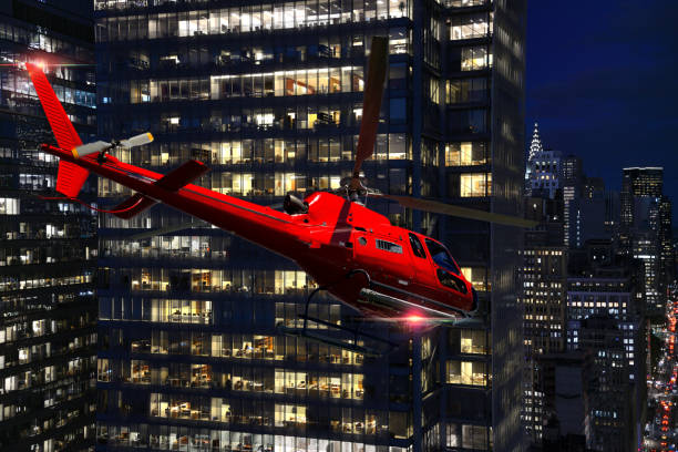 istock Helicopter Night Tour between NYC Skyscrapers. 1198405296
