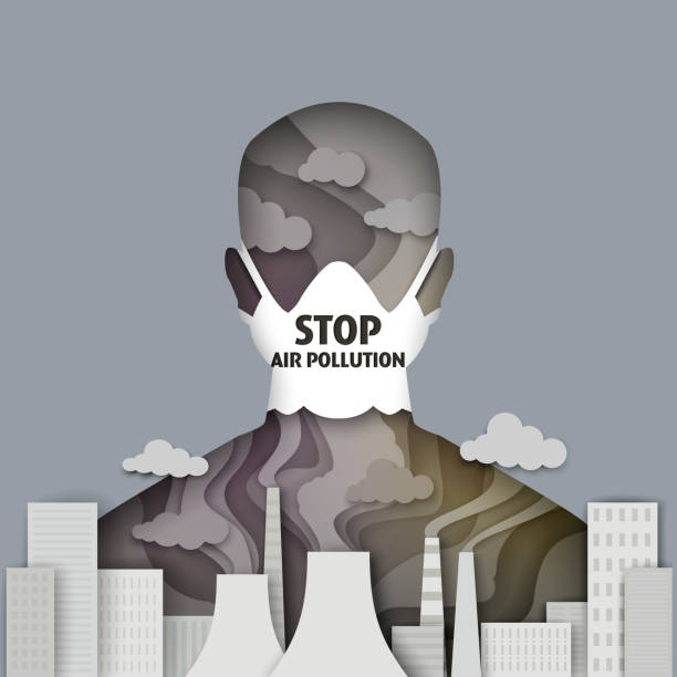 ilustrações, clipart, desenhos animados e ícones de parar a poluição do ar, ilustração vetorial em estilo de arte de papel - pollution smoke stack air pollution smoke