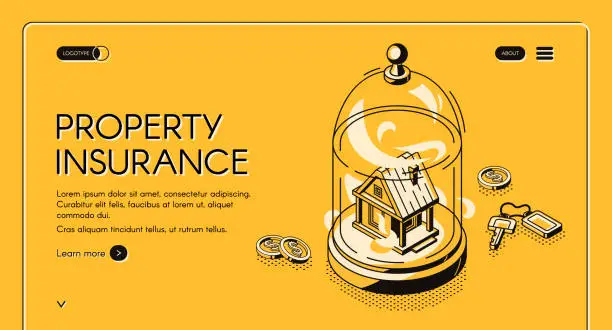 Vector illustration of Property insurance isometric landing page banner