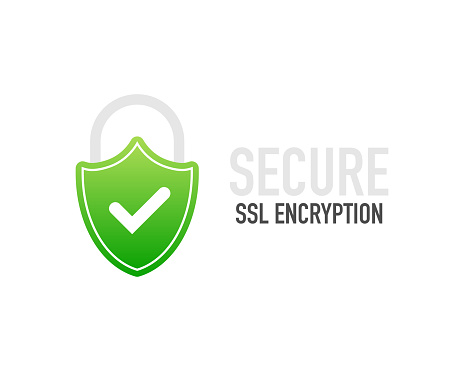 Secure connection icon vector illustration isolated on white background, flat style secured ssl shield symbols, protected safe data encryption technology, https certificate privacy sign