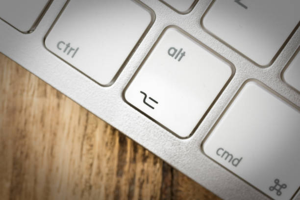 Computer keyboard - silver keyboard of a laptop with button ALT isolated. Home office with portable modern technology, IT and computing.