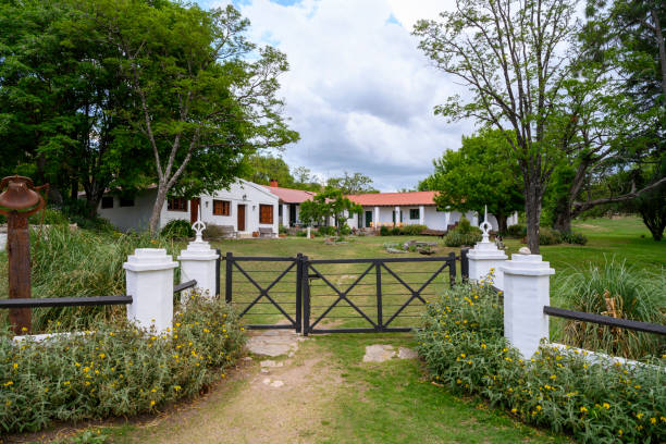 Traditional Argentine estancia front gate and guesthouse