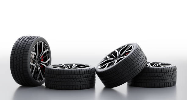 istock Set of wheels with modern alu rims on white background 1198420617