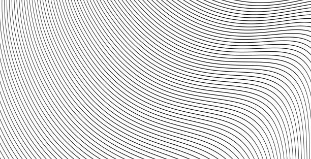 곡선 물결 모양의 선 배경 또는 줄무늬 그레이 스케일 추상 배경 벡터 일러스트 레이션, 흐름 에너지 배너, 브로셔 커버 또는 세련된 전단지 이미지를위한 창조적 인 현대적인 그래픽 디자인 - 줄무늬 stock illustrations