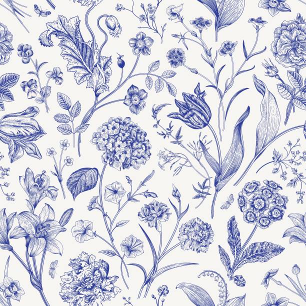 klasyczna ilustracja. - flower backgrounds pattern old stock illustrations