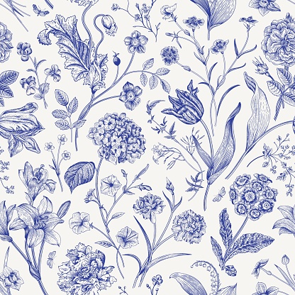 Seamless vector floral pattern. Classic illustration. Toile de Jouy