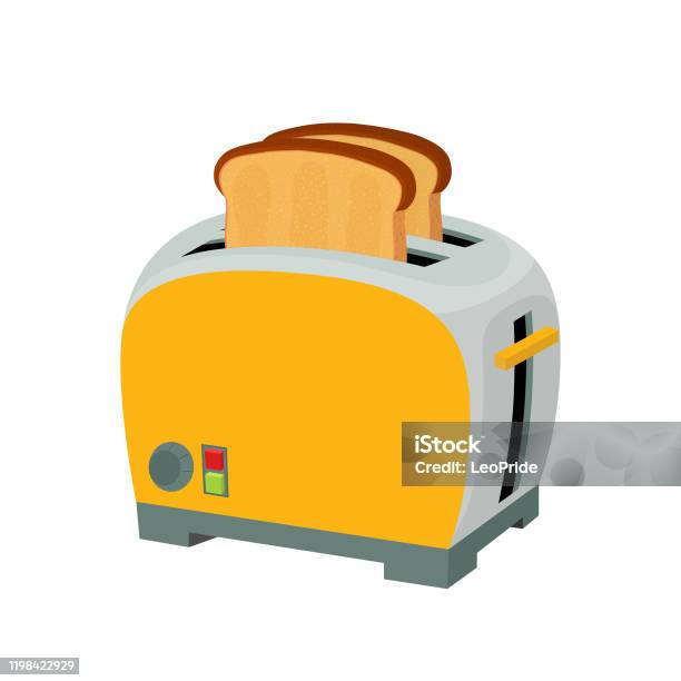 Vector Toaster With Fried Bread Kitchen Appliance - Arte vetorial de stock e mais imagens de Torradeira - Torradeira, Banda desenhada - Produto Artístico, Torrada