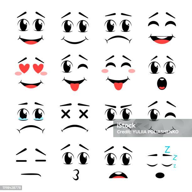 Ilustración de Dibujos Animados Kawaii Ojos Y Bocas Bonitos Personajes  Emoji Emoticonos En Estilo Japonés Vector Emoción Sonrisa Dibujos Animados  Ilustración Vectorial y más Vectores Libres de Derechos de Estilo manga -