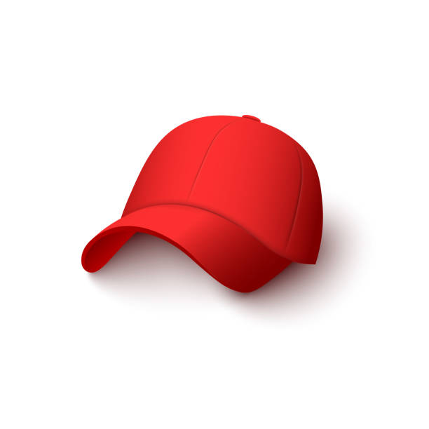 illustrations, cliparts, dessins animés et icônes de maquette rouge de chapeau avec la texture réaliste de coton d'isolement sur le fond blanc - baseball cap cap personal accessory vibrant color