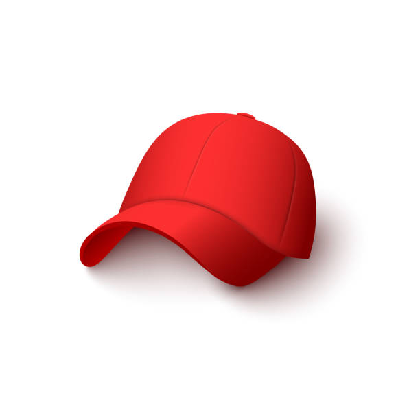 ilustrações, clipart, desenhos animados e ícones de maquete do tampão vermelho com textura realística do algodão isolada no fundo branco - baseball cap cap personal accessory vibrant color