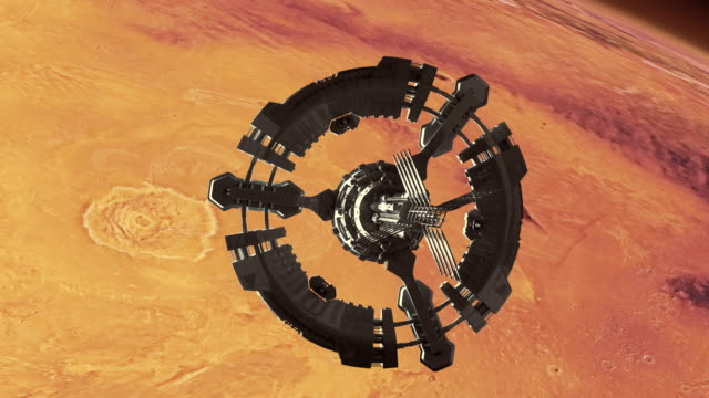 Space station in Mars orbit. Colonization of Mars.