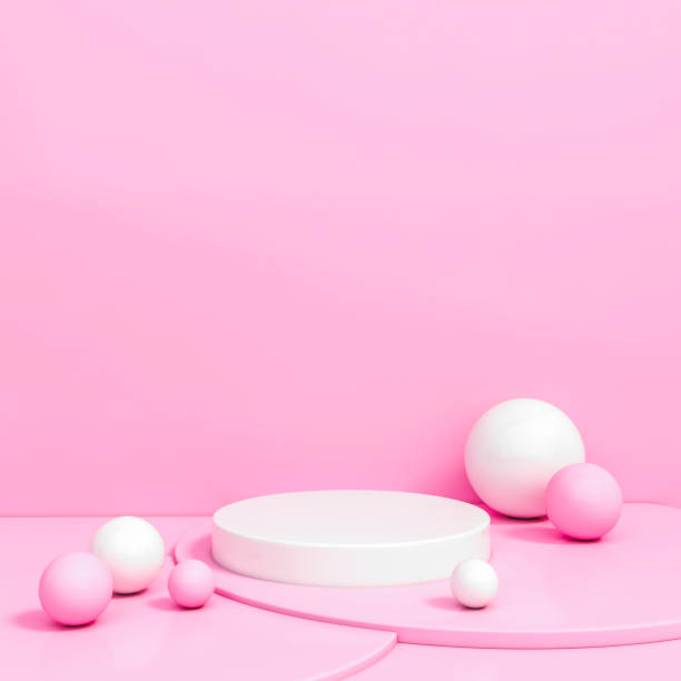 istock Pastel pink and white podium stage backdrop with geometry for product display stand or used in other designs 3d rendering. 3d illustration template minimal style concept. 1198439525