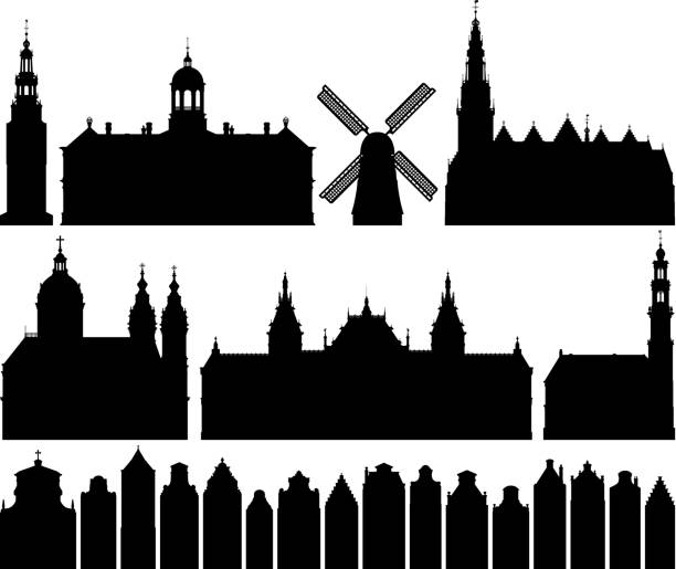 амстердам (все здания являются отдельными и полными) - montelbaan tower stock illustrations