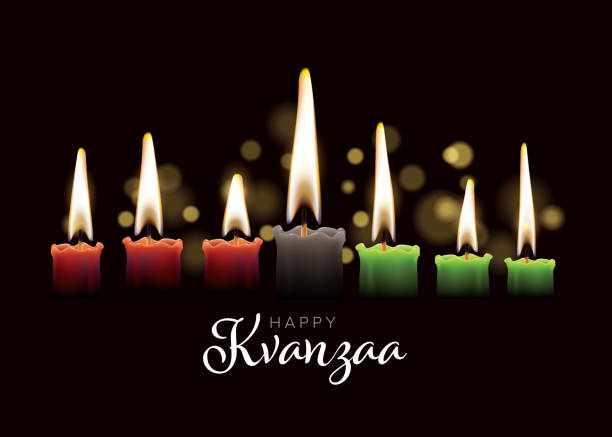 glückliche kwanzaa karte vorlage mit sieben kerzen - kwanzaa stock-grafiken, -clipart, -cartoons und -symbole