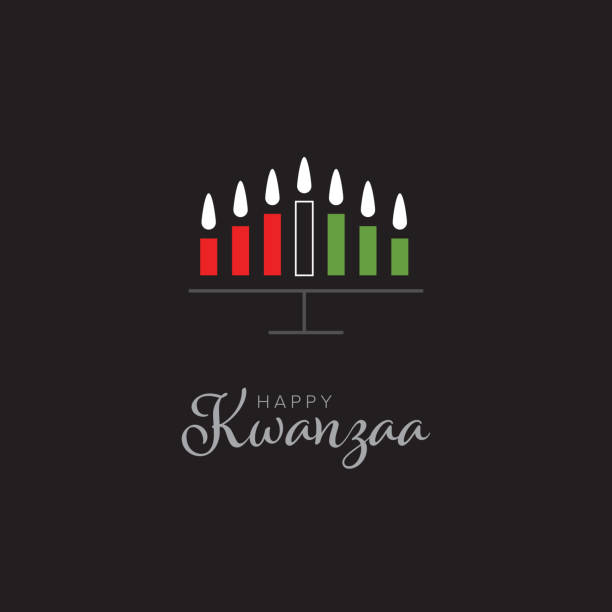 ilustraciones, imágenes clip art, dibujos animados e iconos de stock de plantilla de tarjeta kwanzaa feliz con siete velas - kwanzaa
