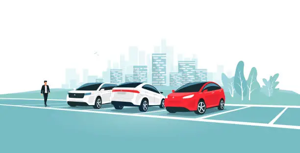 Vector illustration of Modern Cars Parking Standing on Empty Parking Lot in City Street