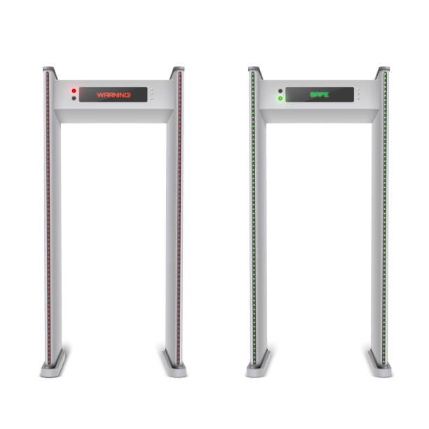 ilustrações, clipart, desenhos animados e ícones de os frames do detector de metais, ilustração do vetor das portas de segurança - metal door measuring work tool