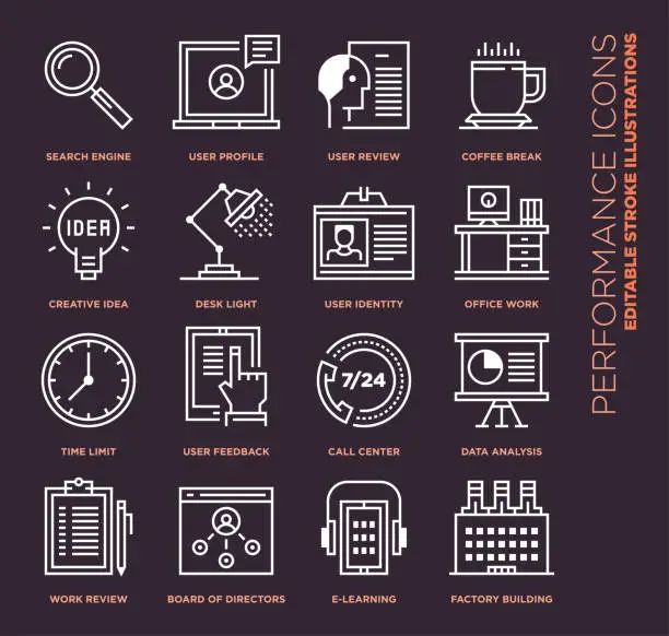 Vector illustration of Performance Editable Line Icons