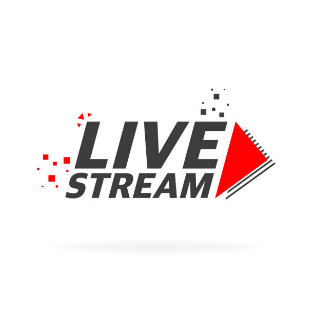 Live stream logo - red vector design element with play button for news and TV or online broadcasting. Live stream logo - red vector design element with play button for news and TV or online broadcasting logo tv stock illustrations