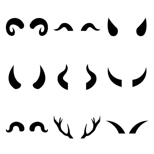 Vector illustration of Horns set icon, logo isolated on white background