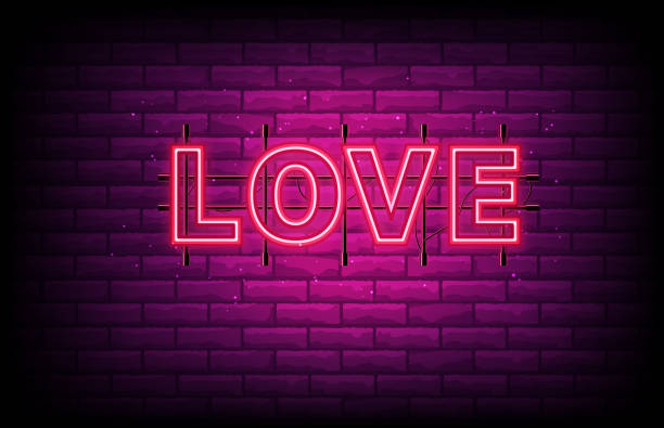 Abstract Background Of Purple Neon Love Sign With Brick Wall Stock  Illustration - Download Image Now - iStock