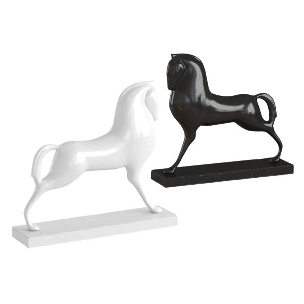 istock Decorative horse figurines are black and white on a white background. 3d rendering 1198452026