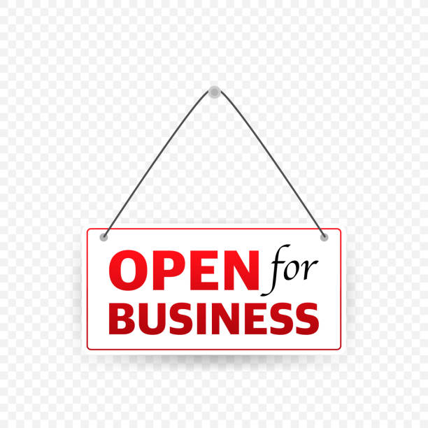 ilustrações de stock, clip art, desenhos animados e ícones de open for business sign. flat design for business financial marketing banking. - open sign