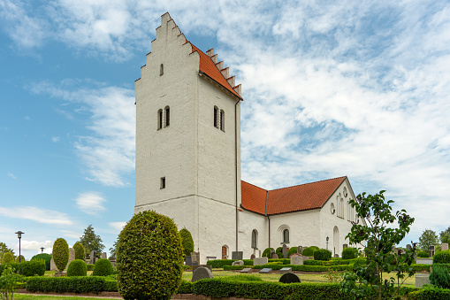 View at the bell towers and part of the church of the Catholic Maria Laach Abbey near Glees in Germany. The abbey dates back to the year1100 and is now a monastery of the Benedictine Confederation.