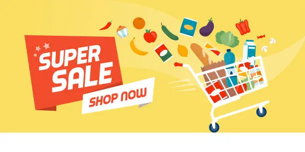 Vector illustration of Grocery shopping promotional sale banner