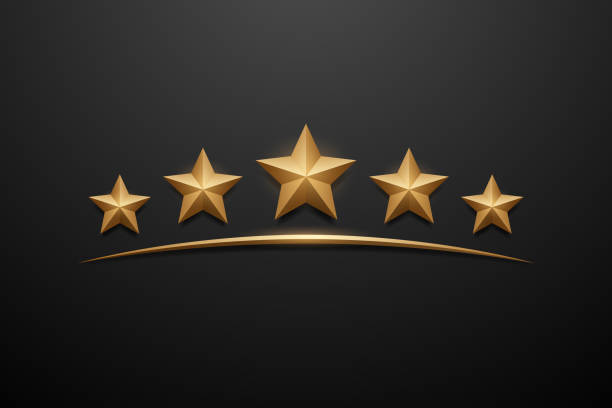 пять золотых звезд на черном фоне - rating star shape ratings ranking stock illustrations
