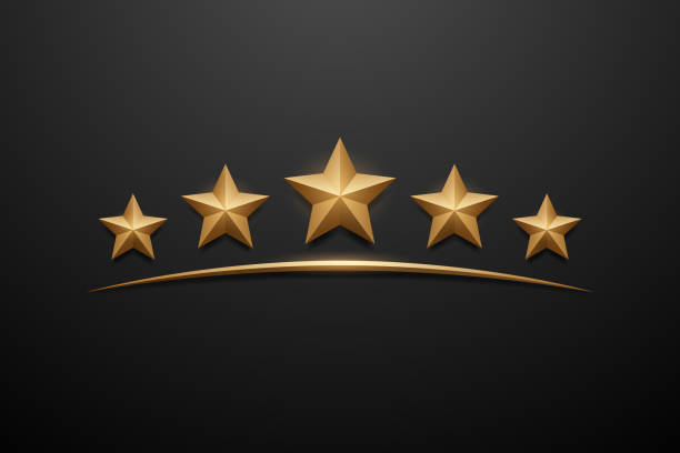 Five gold stars on black background Five gold stars on black background in vector number 5 vector stock illustrations