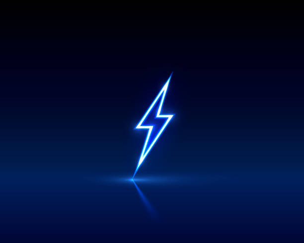 istock Neon sign of lightning signboard on the black background. 1198470776