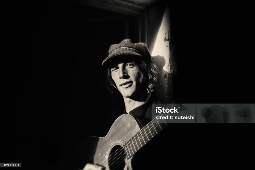 The guitar player Jazz, Funk music, vintage, guitar, Blues music, 1968, funky, Rock Musician Stock Photo