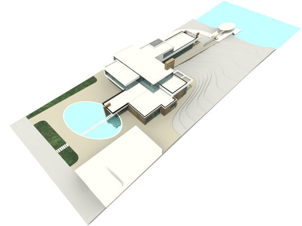 istock Minimalist modern estate aerial view master plan, 3D rendering 1198476657