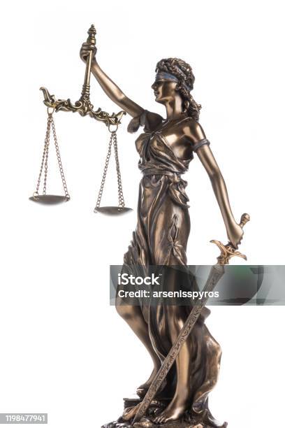 The Statue Of Justice Themis Or Justitia Isolated On White Background Stock Photo - Download Image Now