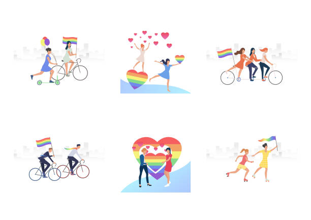 세트 의 동성애 커플 데이트 - homosexual gay pride business rainbow stock illustrations