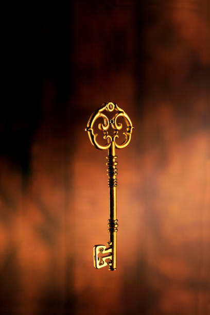 Golden Antique / Vintage Key on blurred background