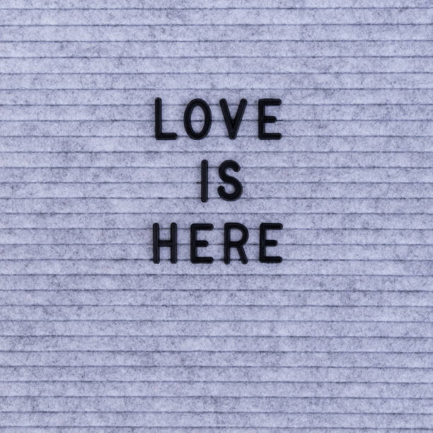 istock The words Love Is Here on grey felt letter board 1198482745