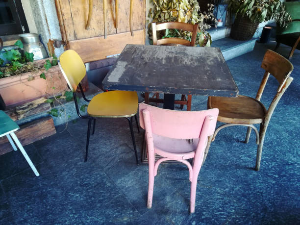 Paris, France: Retro Wood Table and Chairs Sidewalk Cafe
