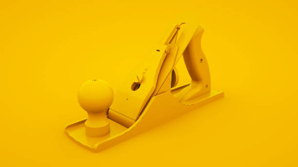 istock jointer plane isolated on yellow background. Minimal idea concept, 3d illustration 1198483145