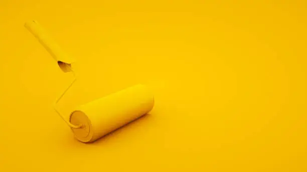 Yellow paint roller on yellow background. 3d rendering.