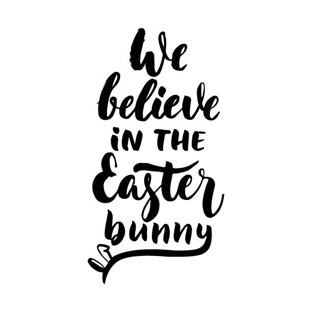 istock We believe in the Easter bunny - hand drawn lettering calligraphy phrase isolated on white background. Fun brush ink vector illustration for banners, greeting card, poster design, photo overlays 1198489084