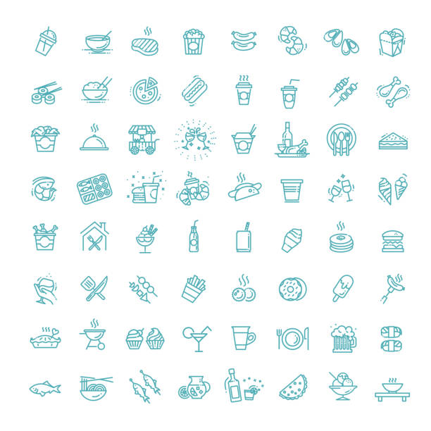 Food courts icons set. Outline set of food Outline set of food courts vector icons for web design isolated on white background sandwich symbols stock illustrations