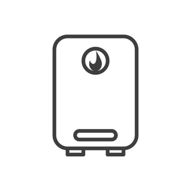illustrations, cliparts, dessins animés et icônes de icône de chauffe-eau. chaudière dans la version linéaire. vecteur d'isolement sur un fond blanc. - boiling