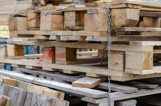 istock A stack of used wooden pallets. 1198492181