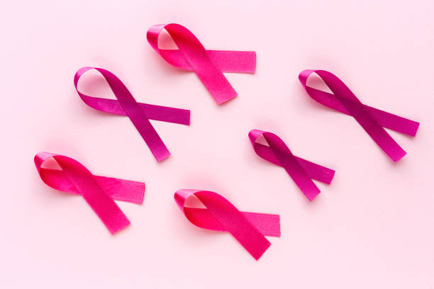 istock Pink ribbon on a colored background. Cancer 1198493456